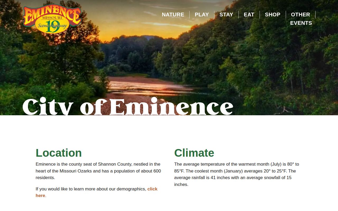 Eminence city information showing the contracted law-enforcement lead