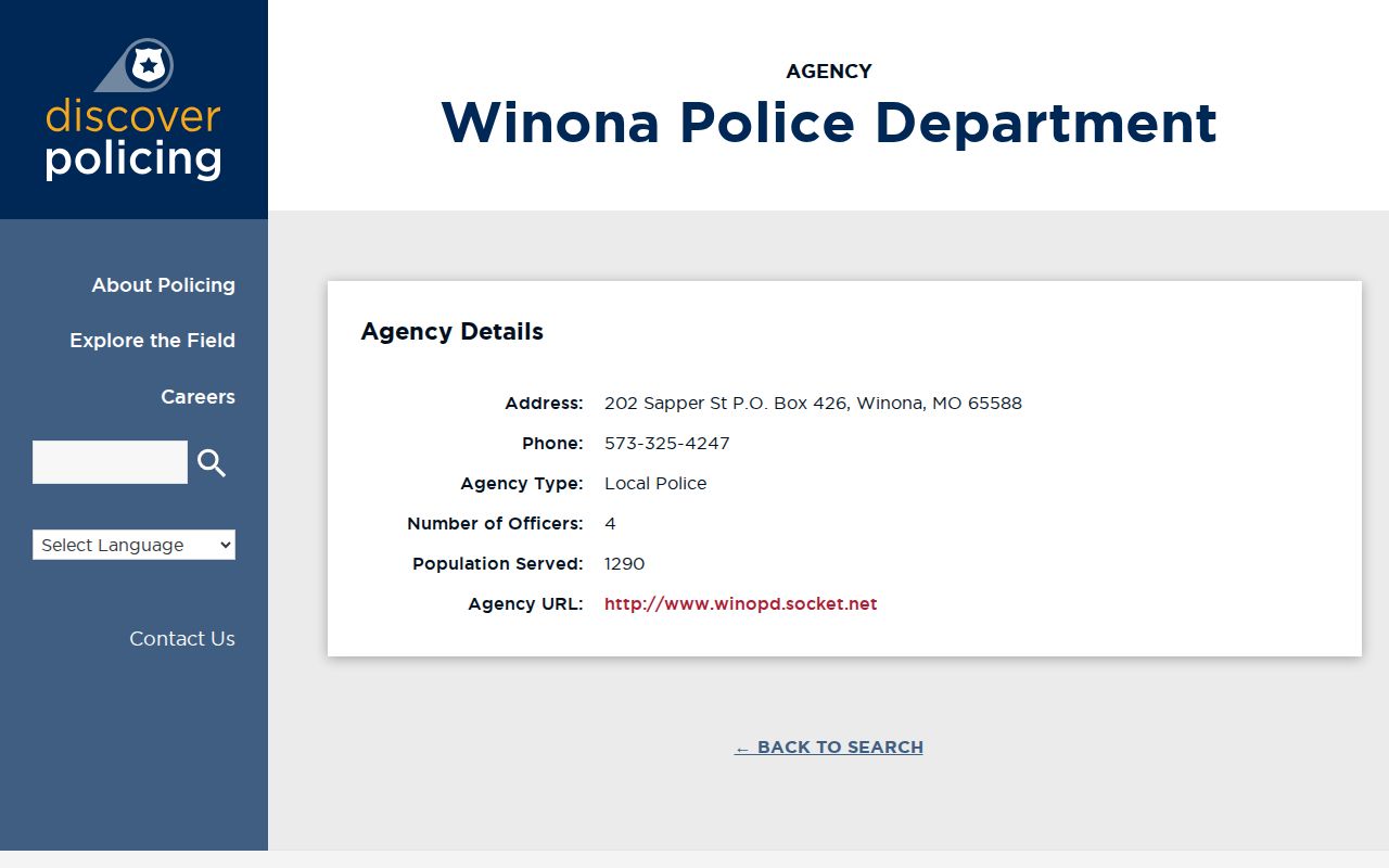 Discover Policing listing used as an unverified lead for the Winona Police Department